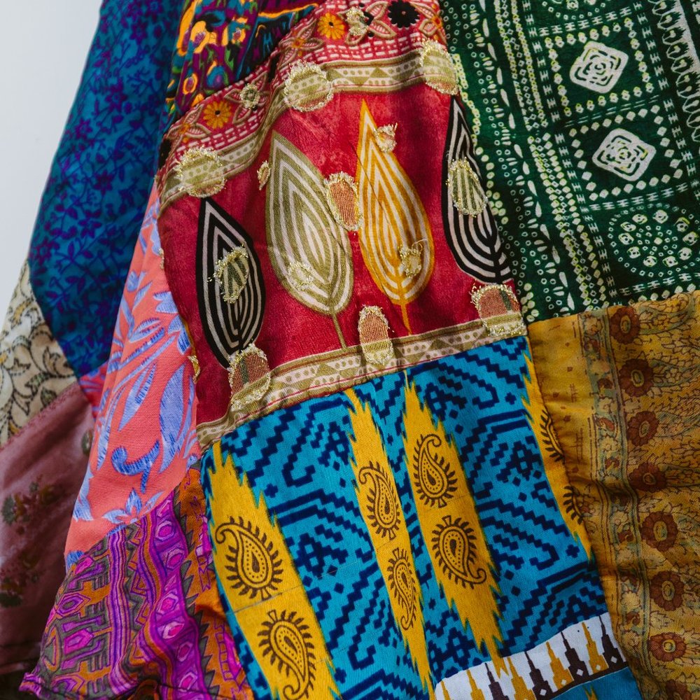 Silk Patchwork Wrap Skirt - image 3